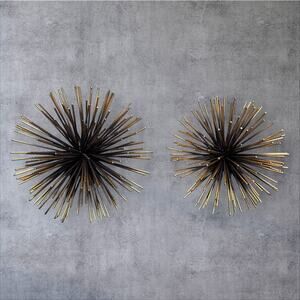 Set of 2 Starburst Wall Sculptures – Mid Century Modern Style Metal Urchin Art